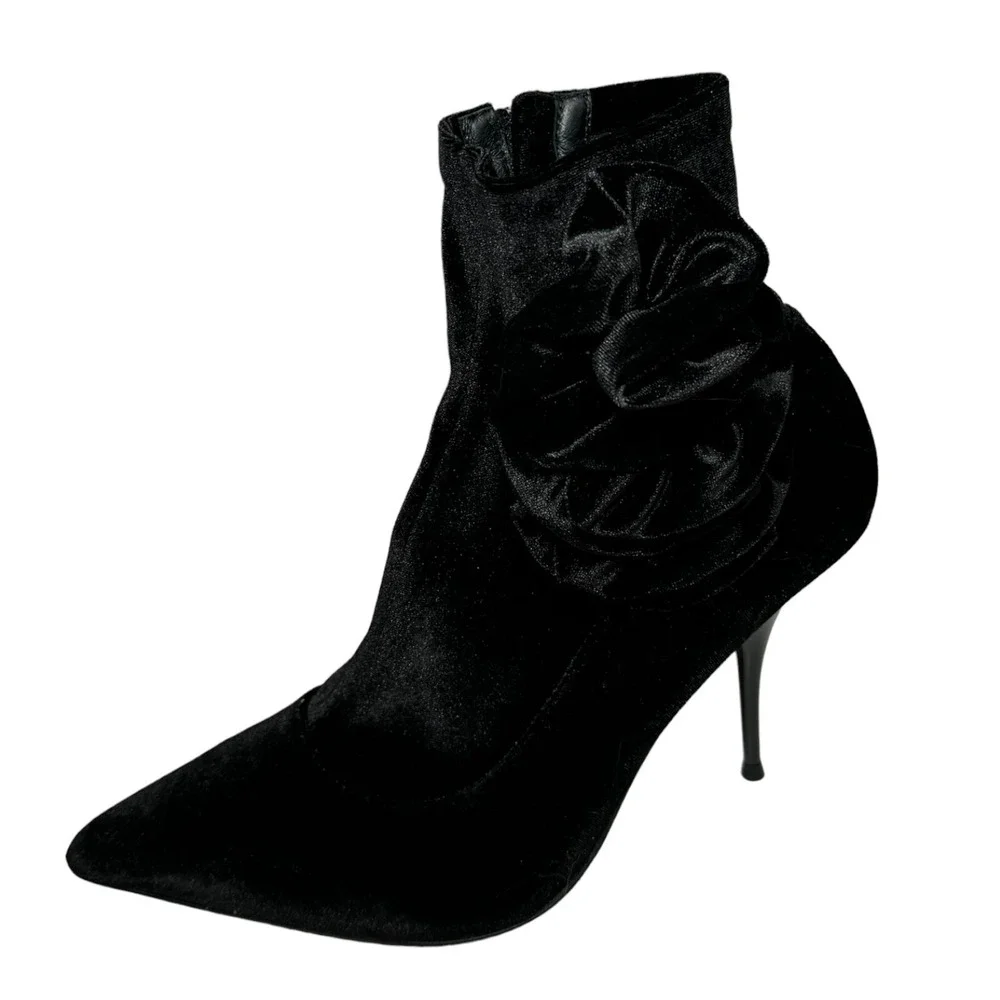 Jeffrey Campbell Florette Bootie Black‎ Crushed velvet Stiletto size 8.5 - 9 New